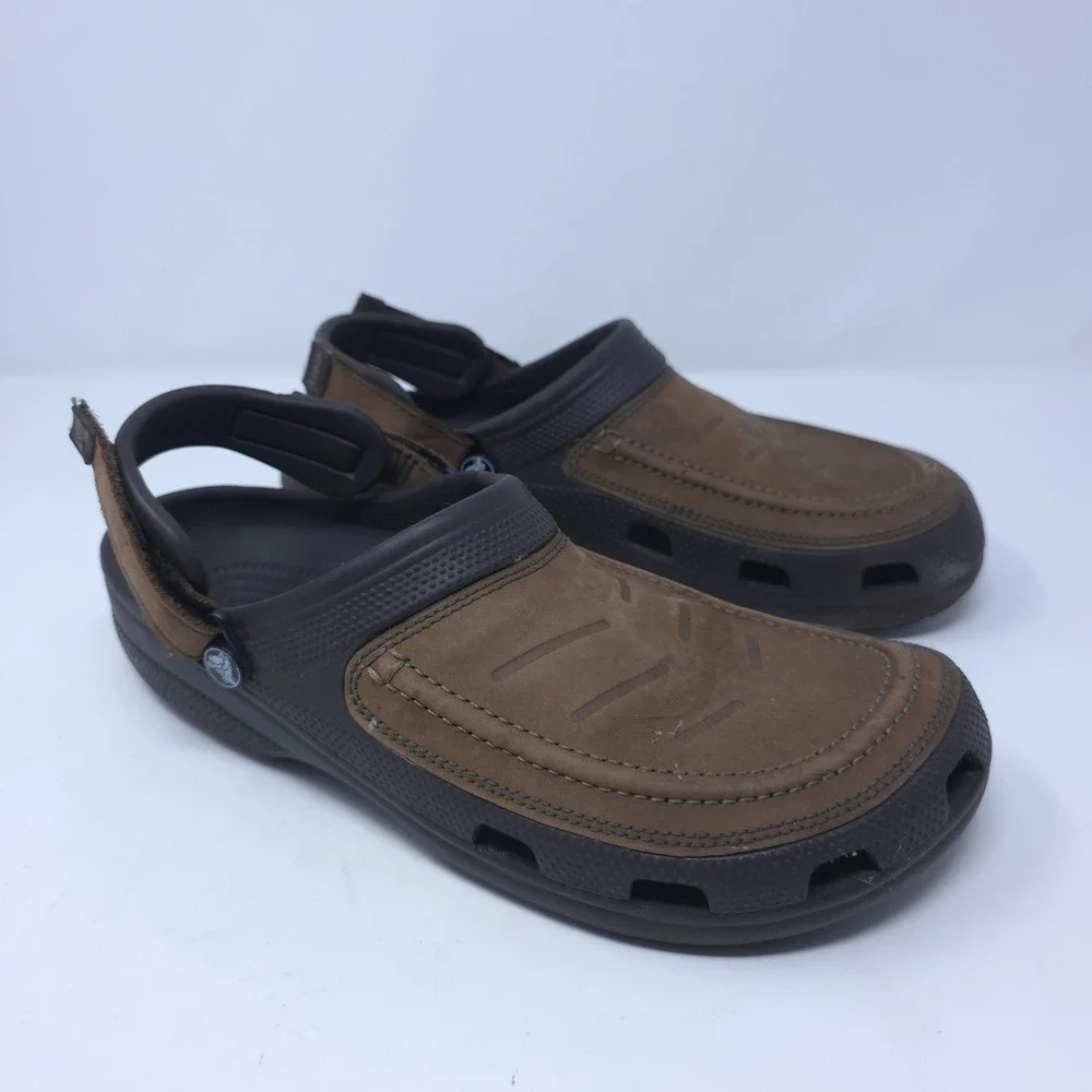 Crocs Yukon Sport Mens Clogs Brown Leather Accents Size 12